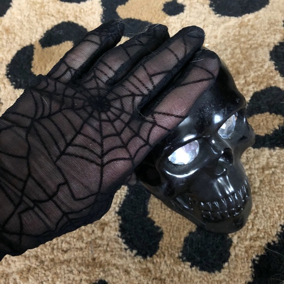 House Of Adornments Accessories - Goth girl glam nylon mesh spiderweb stretch gloves goth glam